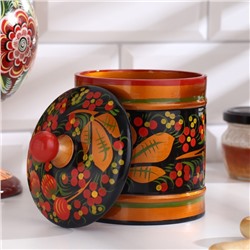 Банка для хранения сыпучих продуктов «Земляничка», кадочка средняя, 8.5×15 см, дерево, хохлома