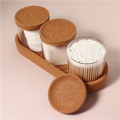 Набор органайзеров для ватных палочек и дисков, 26×11×9.5 см, прозрачный/коричневый