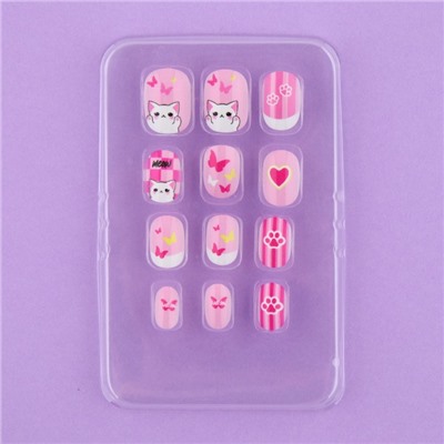 Детские накладные ногти «Котик», 12 шт.