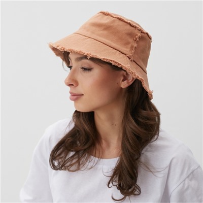 Панама женская джинсовая MINAKU с необработанными краями, бежевая, размер 56-58