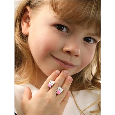 Серьги детские из серебра с эмалью и фианитами родированные - Кошечки 925 пробы 2313054