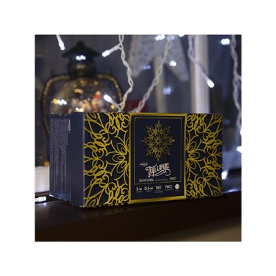 Гирлянда «Бахрома» 3×0.6 м, IP44, УМС, белая нить, 160 LED, свечение белое, 220 В