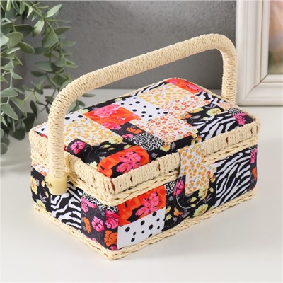 Шкатулка для рукоделия и шитья «Пэчворк. Цветы, горох и зебра», хранение ниток, иголок, мелочи, 18×12×9.5 см