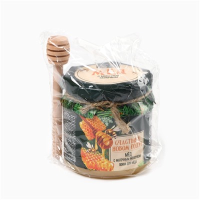 Мёд с маточным молочком «Счастья в Новом году», мёд 240 г, ложка