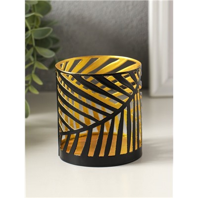 Металлический подсвечник «Цилиндр пальмовый», 7.5×7.5×8 см, чёрный с золотом