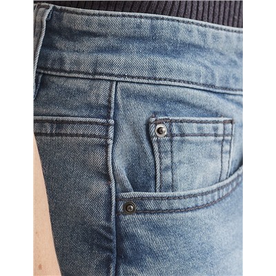 Джинсы трубы прямые с декоративной стиркой из эластичного денима