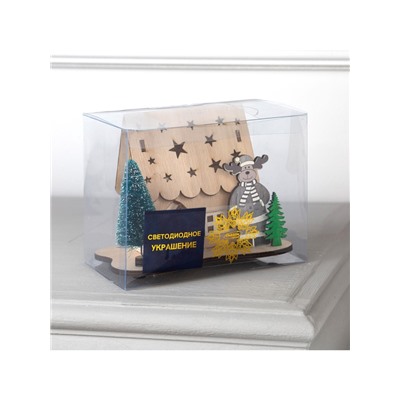 Светодиодная фигура «Дом с оленем» 11×15×3 см, дерево, батарейки LR41×3 (в комплекте), свечение тёплое белое