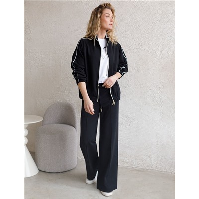 Свободный бомбер с лампасами на молнии из петельчатого футера двухнитки с эластаном