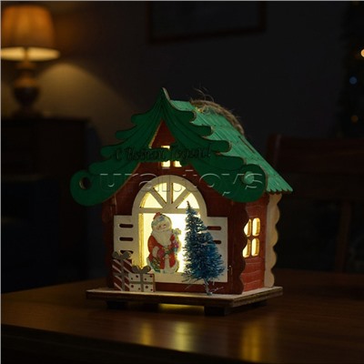 Новогоднее украшение "Домик со светом. Дедушка с подарками" в пакете