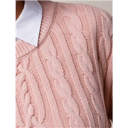 Свитер фактурной вязки с узором косы