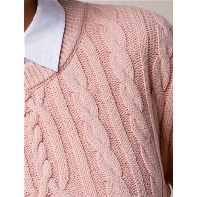 Свитер фактурной вязки с узором косы