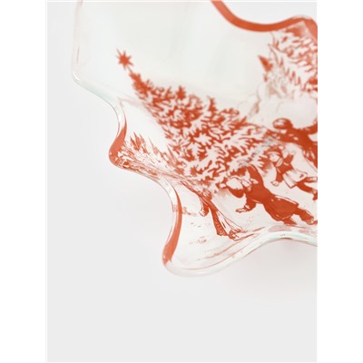 Блюдо сервировочное новогоднее Доляна «Новогодние забавы», 17.7×18.5×3.5 см, стекло, белое, красное