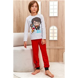 Пижама д/мал(фуфайка дл/рук, брюки) Juno AW21BJ627 Гарри Поттер красный/серый меланж