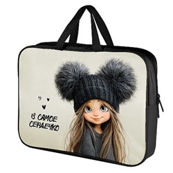 Папка для тетрадей А4 на молнии с ручками "ДЕВЧОНКА В ШАПКЕ" 1 отд., водоот. ткань 72394 Феникс