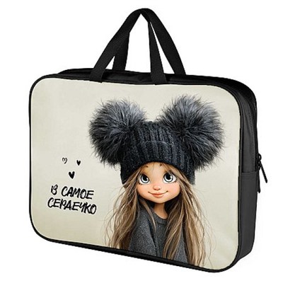 Папка для тетрадей А4 на молнии с ручками "ДЕВЧОНКА В ШАПКЕ" 1 отд., водоот. ткань 72394 Феникс