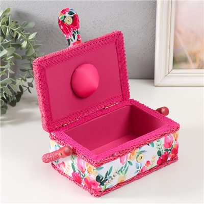 Шкатулка для рукоделия и шитья «Акварельные цветы», хранение ниток, иголок, мелочи, 18×12×9.5 см