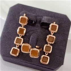 Комплект ювелирной бижутерии коллекция "Дубай" серьги и кольцо 19 р, покрытие позолота, вставка: стекло, цвет: оранжево-желтый, арт.313.489-19