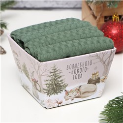 Набор кухонных полотенец «Доляна», хаки, 35×60 см - 4 шт., 100% хлопок, вафля 220 г/м²