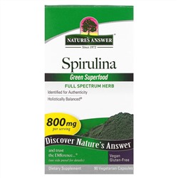Nature's Answer, Спирулина, 400 мг, 90 вегетарианских капсул