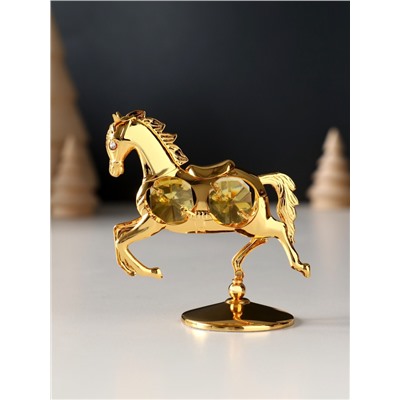 Фигурка металл «Лошадка маленькая» с 4 жёлтыми хрусталиками на подставке, 6.5×4×8.5 см