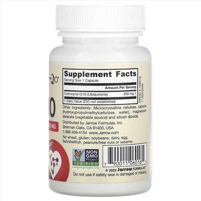 Jarrow Formulas, коэнзим Q10, 200 мг, 60 вегетарианских капсул