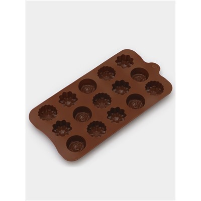 Форма для конфет и шоколада Доляна «Ассорти», силикон, 22×10.5×1.5 см, 15 ячеек (d=2.7 см), коричневая