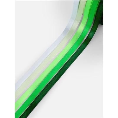 Атласная лента, набор 5 шт., 6 мм, 23±1 м, белая, зелёная