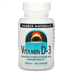 Source Naturals, витамин D3, 5000 МЕ, 120 капсул