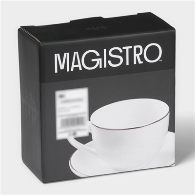 Кофейная пара фарфоровая Magistro La Perle, 2 предмета: чашка 100 мл, блюдце d=11.5 см, цвет белый