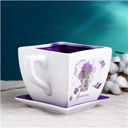 Декоративный горшок для цветов «Прованс», 800 мл, 17×13×11 см, керамика, с поддоном, белый, сиреневый, Greengo