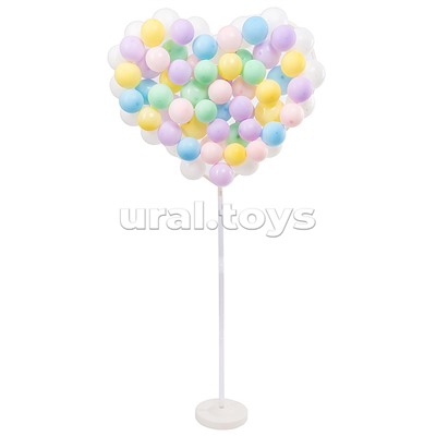 Стойка для шаров Сердце, на ножке, 0,7*1,5 м, Белый/Прозрачный, 1 шт.