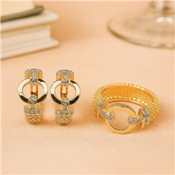 Комплект ювелирной бижутерии коллекция "Дубай" серьги и кольцо 17 р, покрытие позолота, вставка: фианиты, цвет: прозрачный, арт.217.371-17