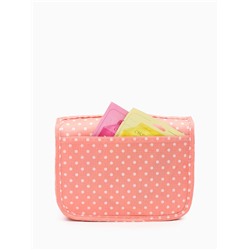 Косметичка-несессер дорожная на молнии, липучках, с крючком, с ручкой, в горошек, розовая