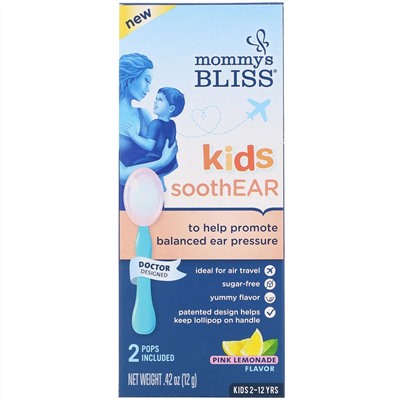 Mommy's Bliss, Kids, SoothEAR, Pink Lemonade, 2 Pops