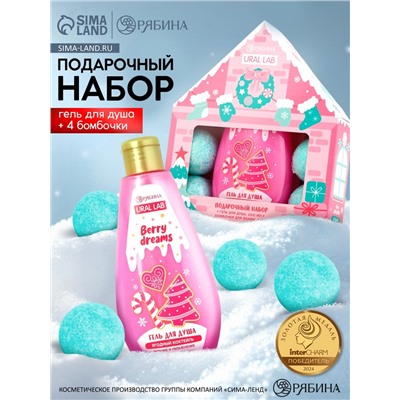 Подарочный набор новогодний: гель для душа 200 мл и бомбочки для ванны 4 шт. × 40 г, URAL LAB