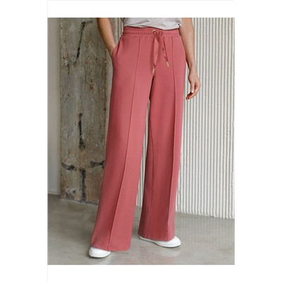 Прямые трикотажные брюки на резинке из футера двухнитки эластичные VILATTE, 1228115