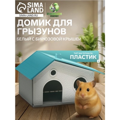 Домик для грызунов сборный «Нора» 9×13×10, белый с бирюзовой крышей