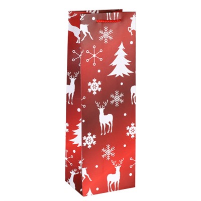 Пакет подарочный 12х36х9см под бутылку / 9068 /уп 12/600/Новый год
