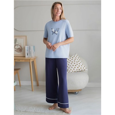 Укороченные брюки из эластичного хлопка с контрастным кантом