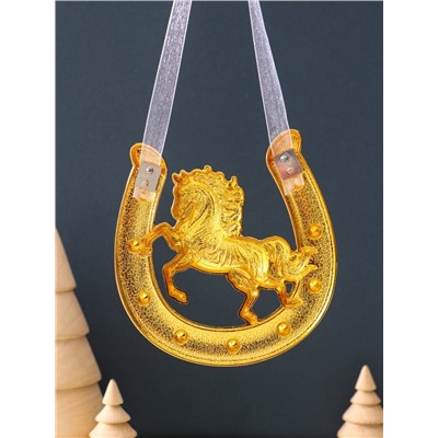 Подкова-оберег «Лошадь белая», панно на стену, 10.5×10.5×0.05 см, эмаль, стразы