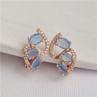 Комплект ювелирной бижутерии коллекция "Дубай" серьги и кулон, покрытие позолота, вставка: фианиты и цирконы, цвет: нежно-голубой и прозрачный, арт.414.025