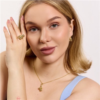 Комплект ювелирной бижутерии Итальянское золото (покрытие желтое 14к), серьги, кулон и кольцо 18 р, арт.313.340-18