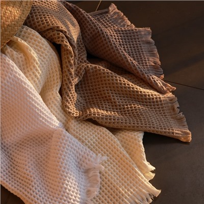 Полотенце вафельное SL HOME: Boho «Айвори» 100×180 см, хлопок 100%, бежевое