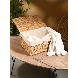 Корзинка прямоугольная с крышкой и тканевым подкладом, 44×30×20 см, водный гиацинт