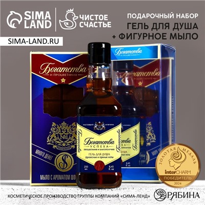 Подарочный набор «Богатства и процветания», гель для душа виски 250 мл и мыло для рук, Чистое счастье