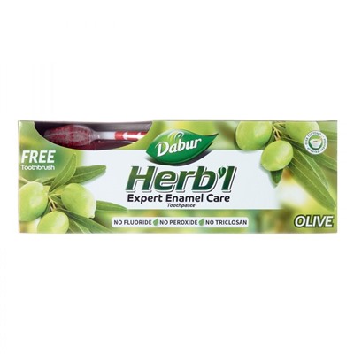 Dabur Herb'l Olive Toothpaste with Toothbrush / Дабур Зубная Паста Уход за Эмалью с Экстрактом Оливы + Зубная Щётка Ср. Жесткости 150 г