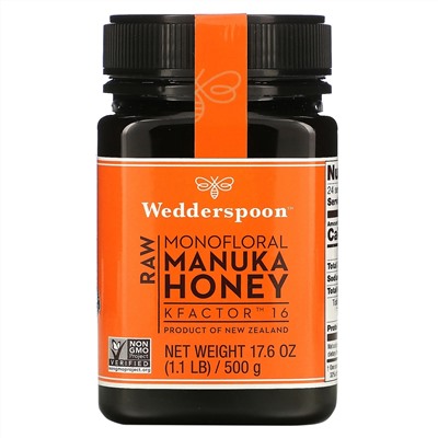 Wedderspoon, необработанный монофлорный мед манука, KFactor 16, 500 г (1,1 фунта)