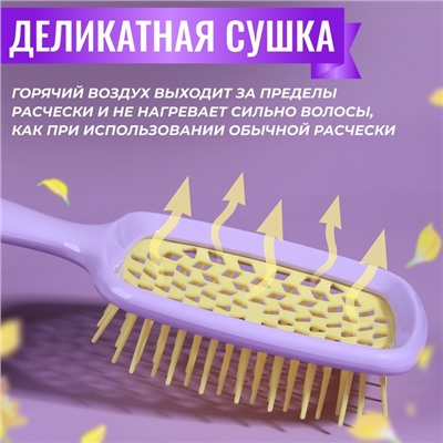 Расчёска массажная, широкая, вентилируемая, 8.5×20.5 см, PVC коробка, цвет сиреневый/жёлтый