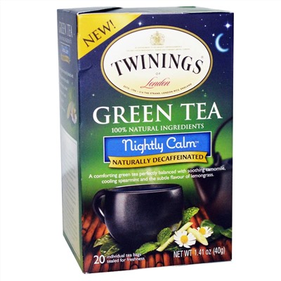 Twinings, Nightly Calm, зеленый чай без кофеина, полученный природным способом, 20 пакетиков, 40 г (1,41 унции)