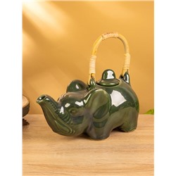 Набор чайный «Слоники», чайник, 2 кружки, 27×26×17 см, керамика, зелёный